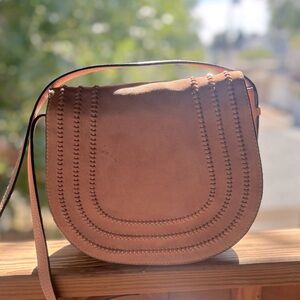 Blush Rose Pink Vince Camuto Crossbody Saddle Bag suede & leather